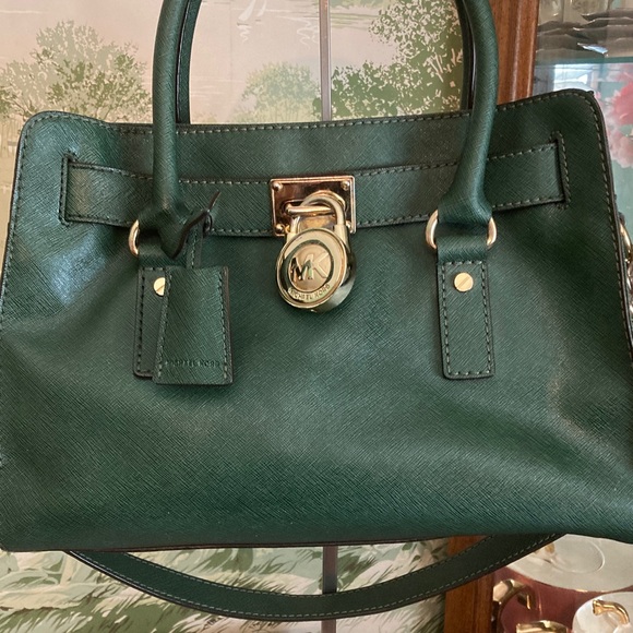 Handbags - MICHAEL Michael Kors Large Hamilton In Forest Green made from Saffiano Leather.
